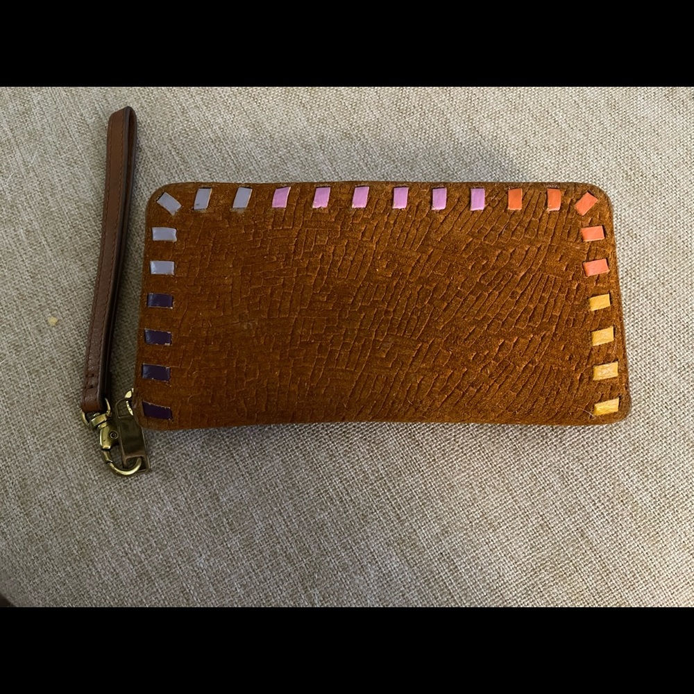 Fossil Logan RFID Zip Around Clutch Wallet Rainbow